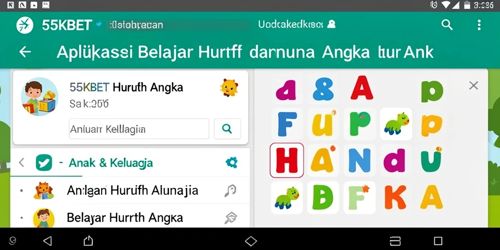 Antarmuka aplikasi 55KBET yang ramah anak dan interaktif.