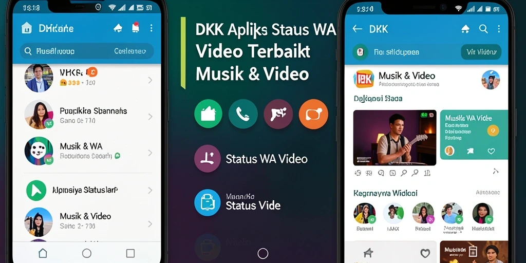 Antarmuka aplikasi DKK yang menampilkan video status musik.