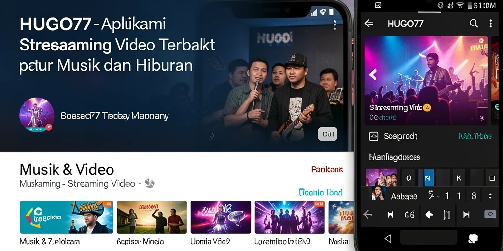 Antarmuka aplikasi HUGO77 dengan berbagai pilihan video streaming.