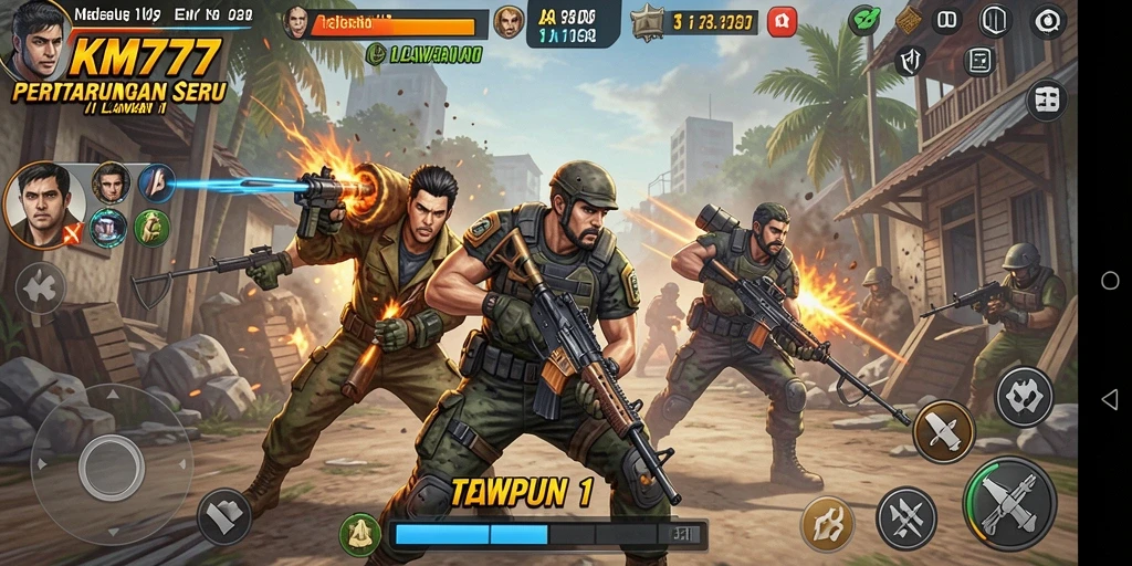Screenshot menunjukkan aksi pertarungan seru 1 lawan 1 di KM777.