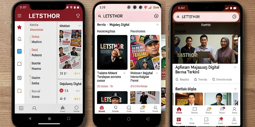 Antarmuka LETSTHOR yang bersih dan menarik untuk membaca berita.