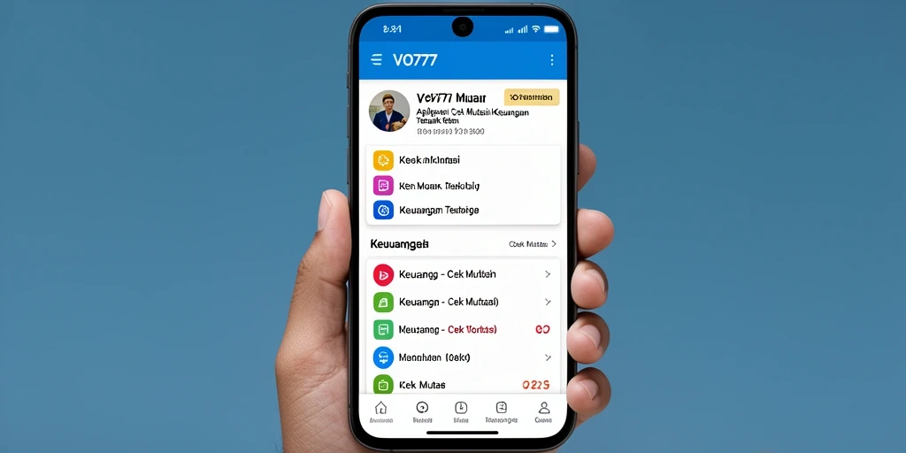 Tampilan antarmuka aplikasi VO777 untuk pengecekan mutasi keuangan.